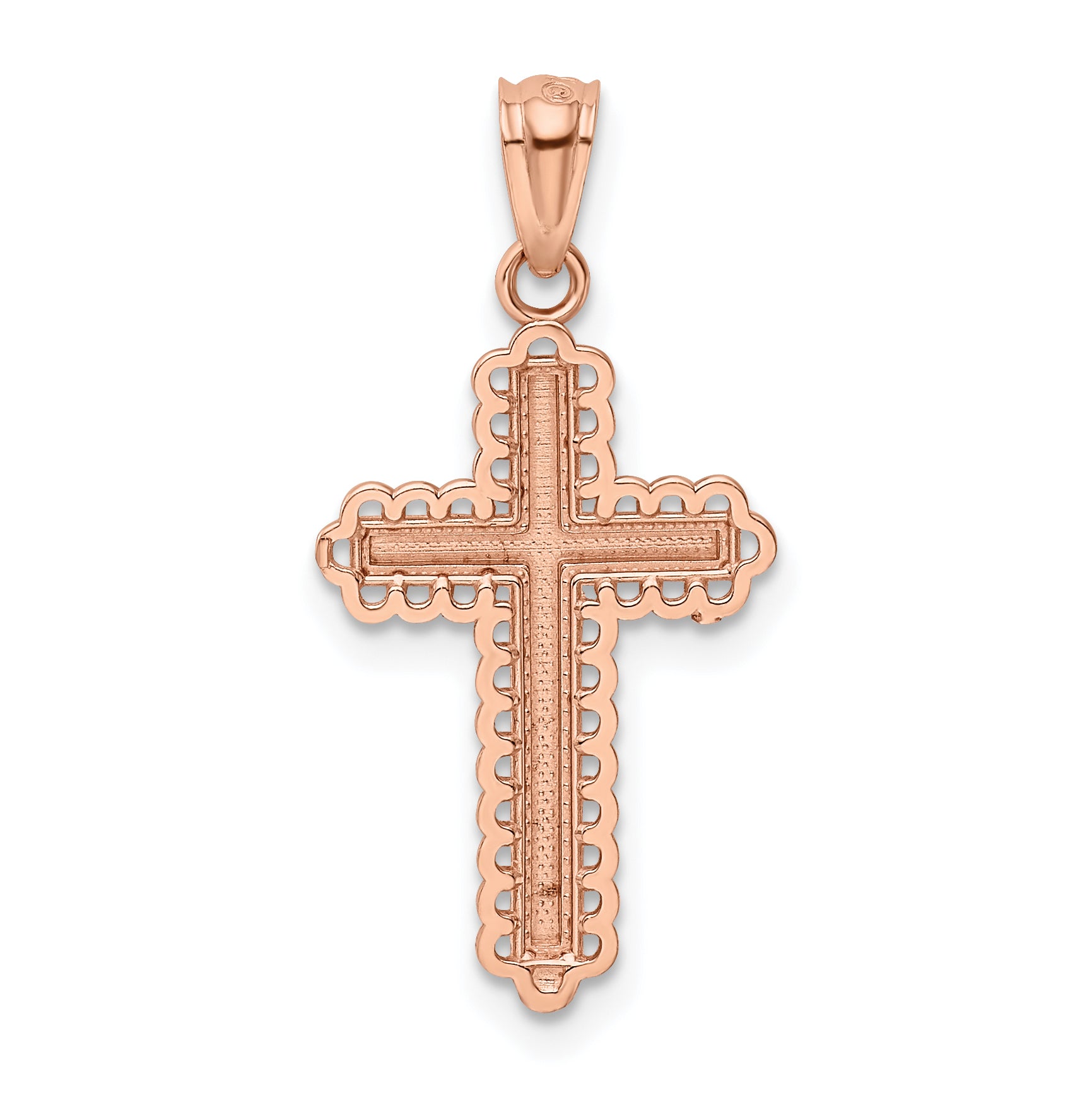 14K Rose Gold Rhodium Diamond Cut Cross Pendant