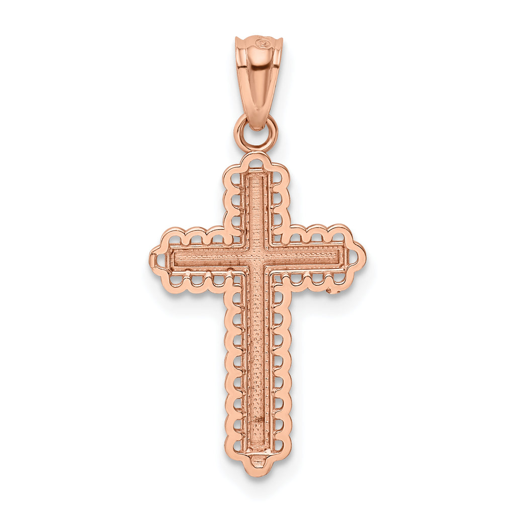 14K Rose Gold Rhodium Diamond Cut Cross Pendant