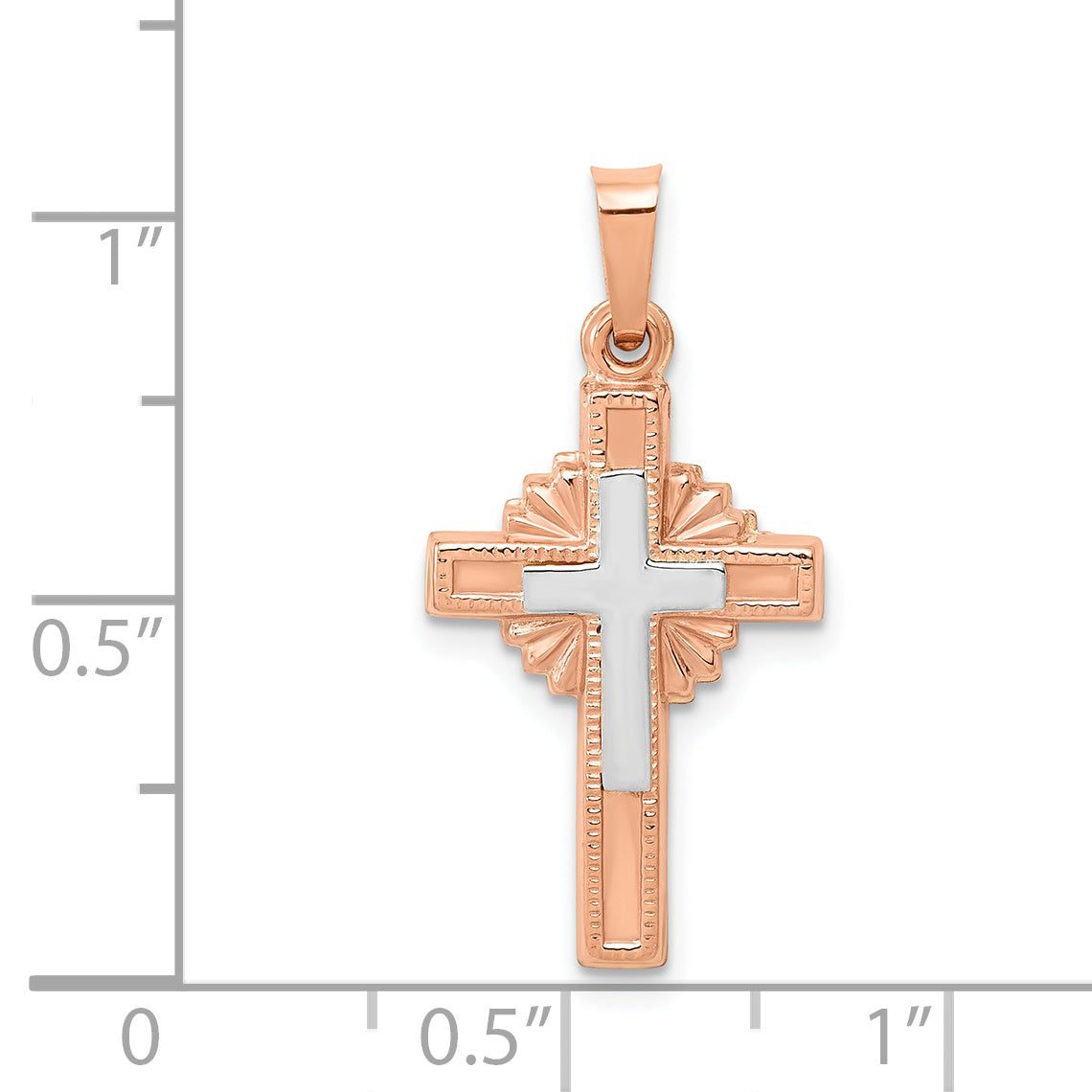 14K Two-tone Textured Hollow Cross Pendant