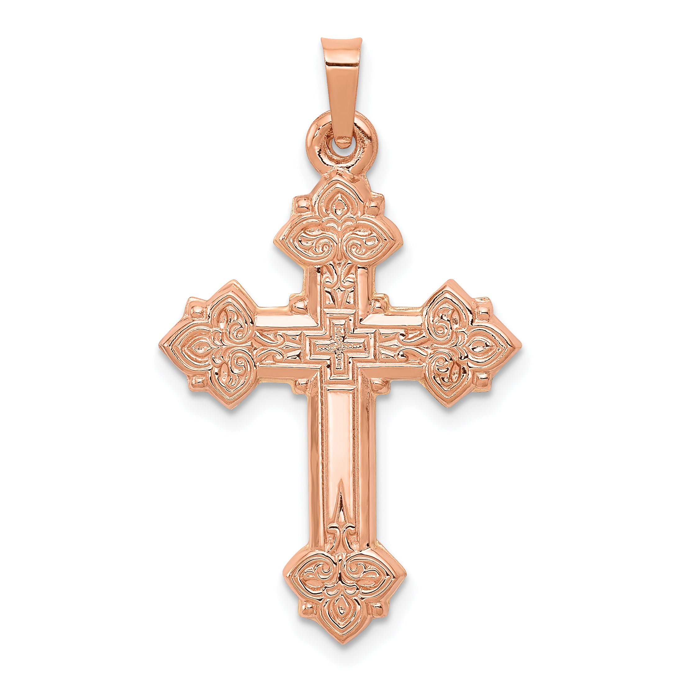 14K Rose Gold Fleur de Lis Cross Pendant Main image