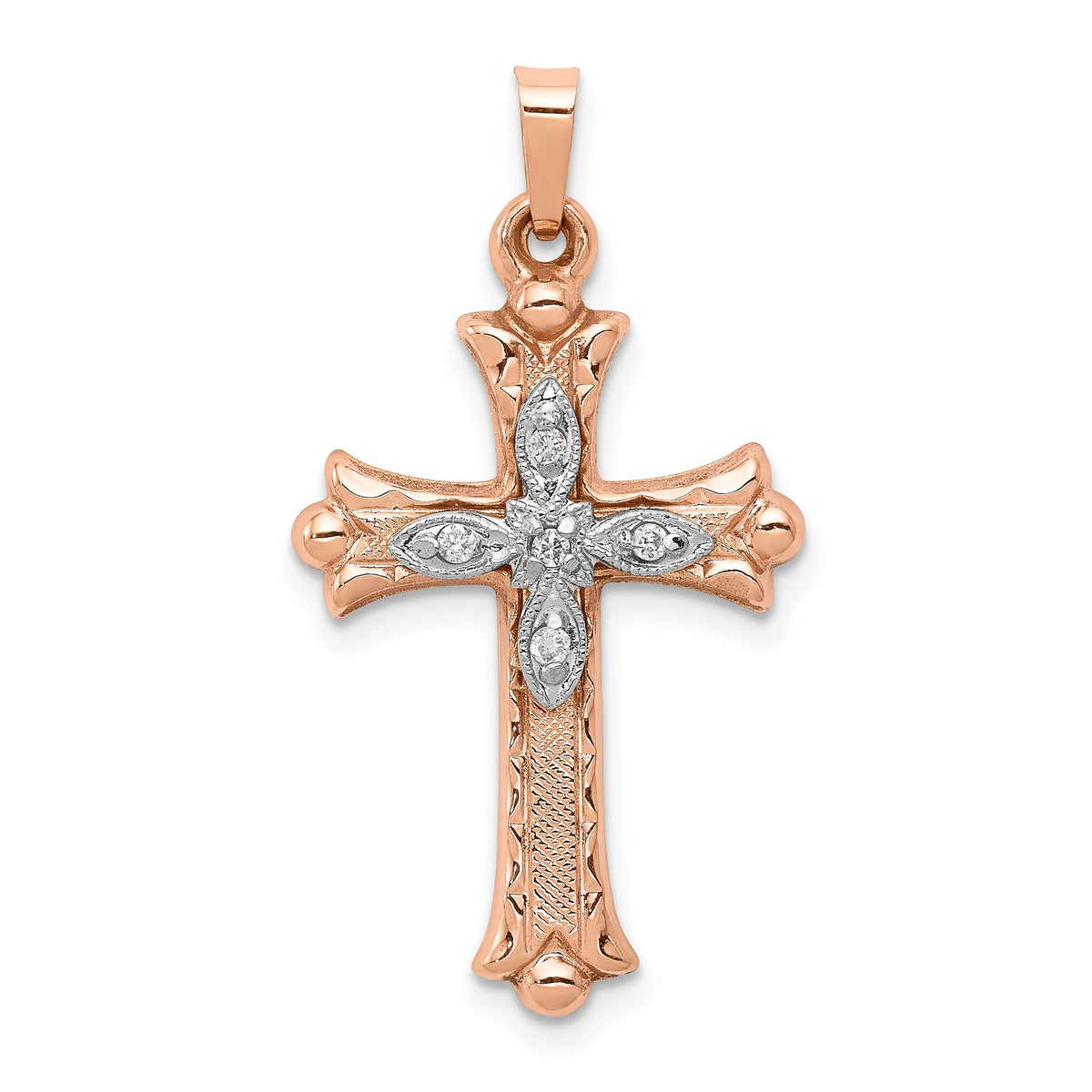 Diamond Cross Pendant in 14K Two-Tone Gold, 28mm (1/20 ct. tw.) - Sophia Jewelers Main image