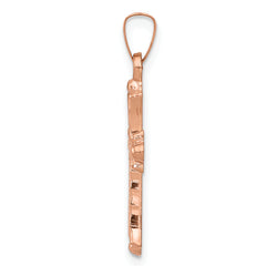 14K Rose Gold Heart Hollow Cross Pendant