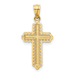 14K With Rhodium Diamond Cut Cross Pendant