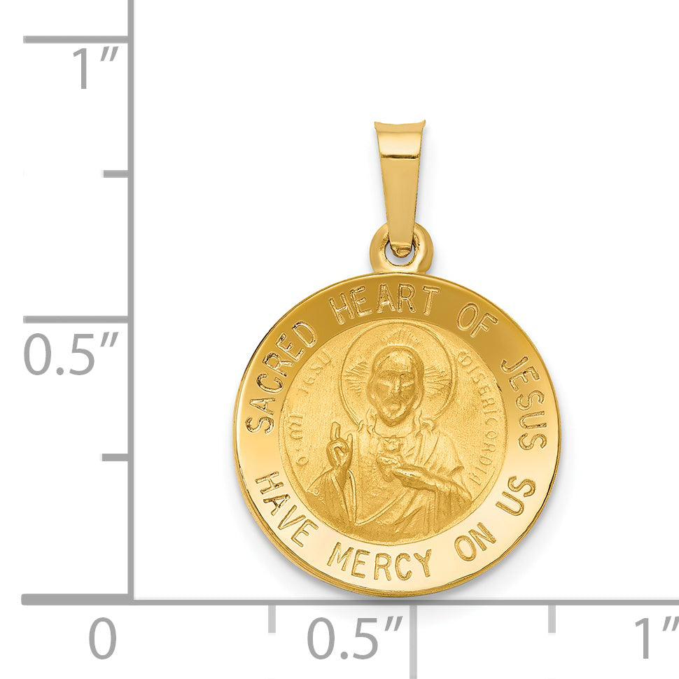 14K Polished and Satin Sacred Heart of Jesus Medal Hollow Pendant