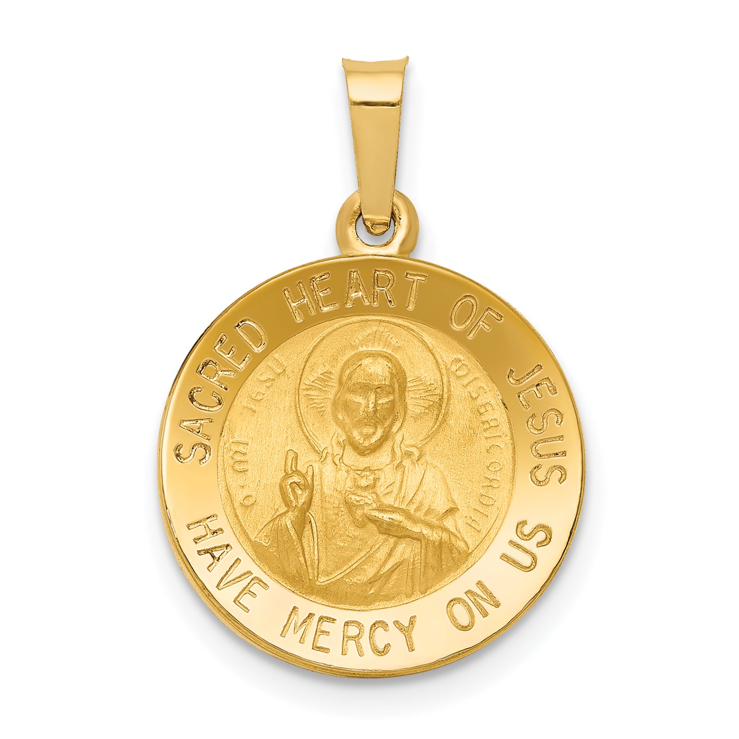 14k Polished and Satin Sacred Heart of Jesus Medal Hollow Pendant