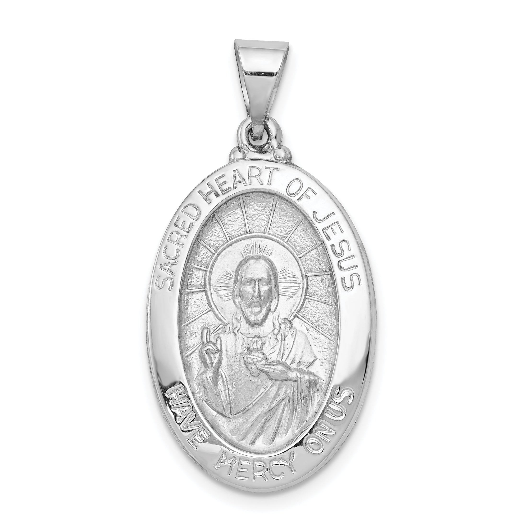 14K White Gold Polish/Satin Sacred Heart Jesus Hollow Pendant Main image