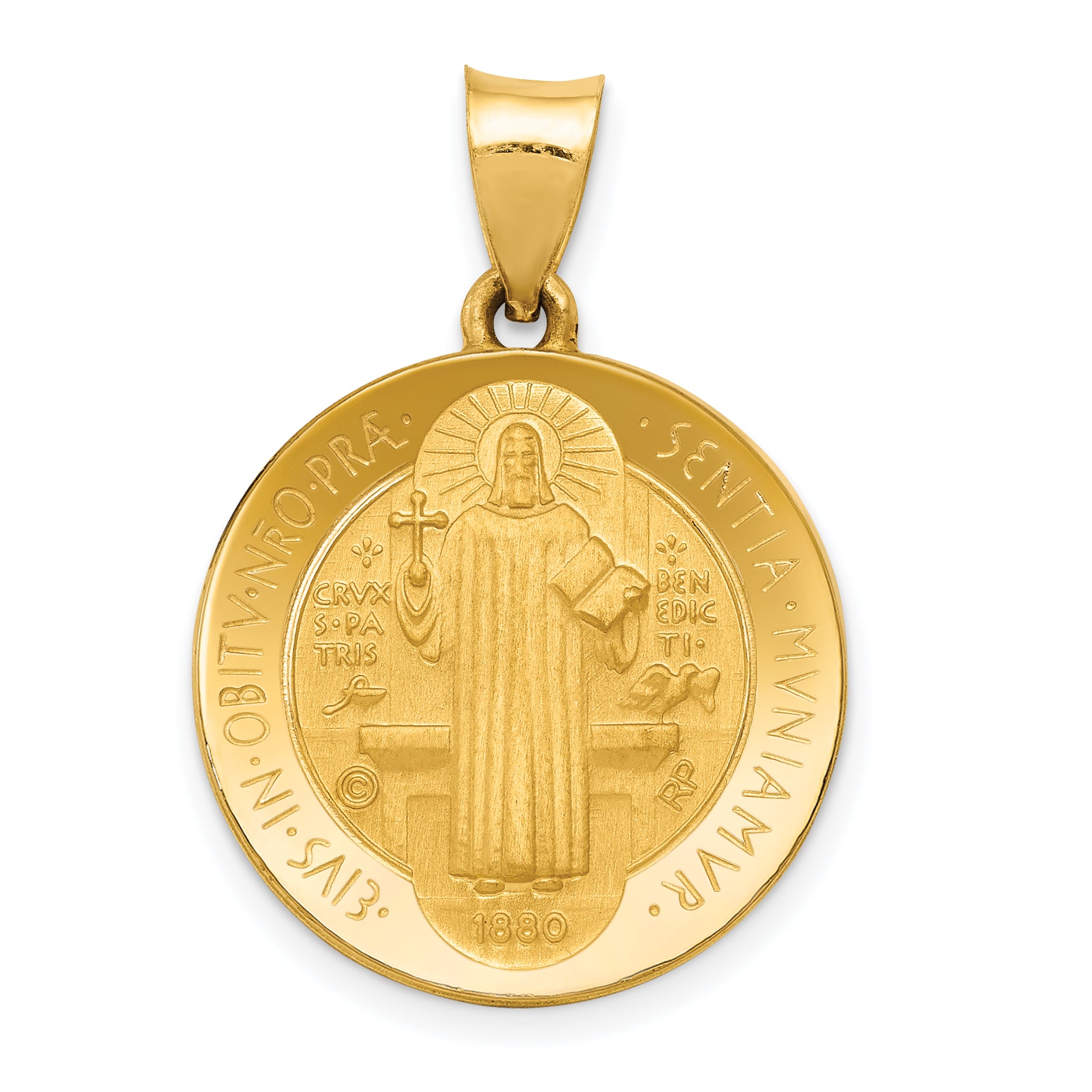 14k Polished and Satin St Benedict Hollow Medal Pendant Main image