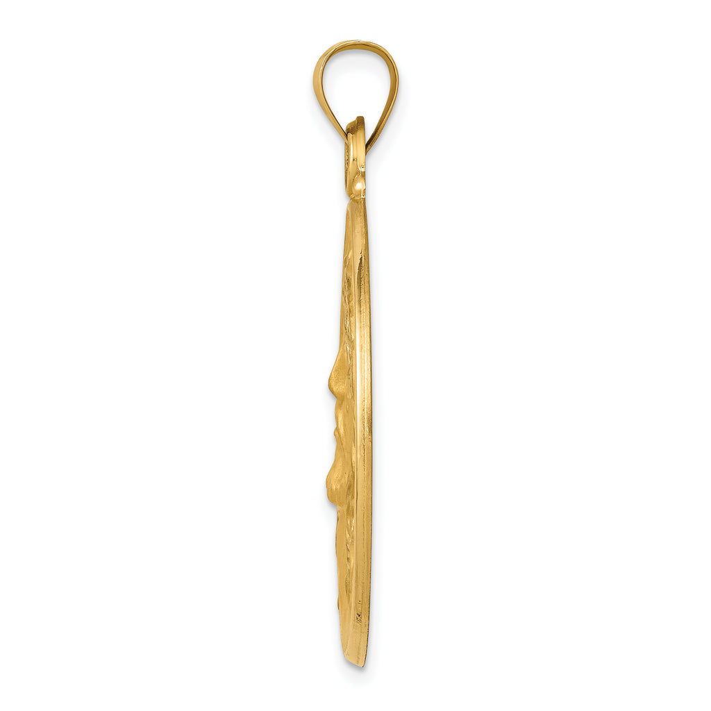14K Polished and Satin Face of Jesus Medal Hollow Pendant