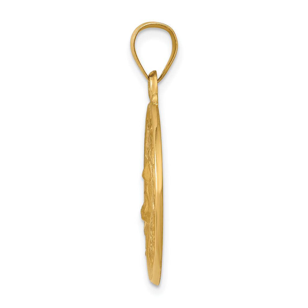 14K Polished and Satin Face of Jesus Medal Hollow Pendant