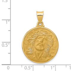 14K Polished and Satin Face of Jesus Medal Hollow Pendant