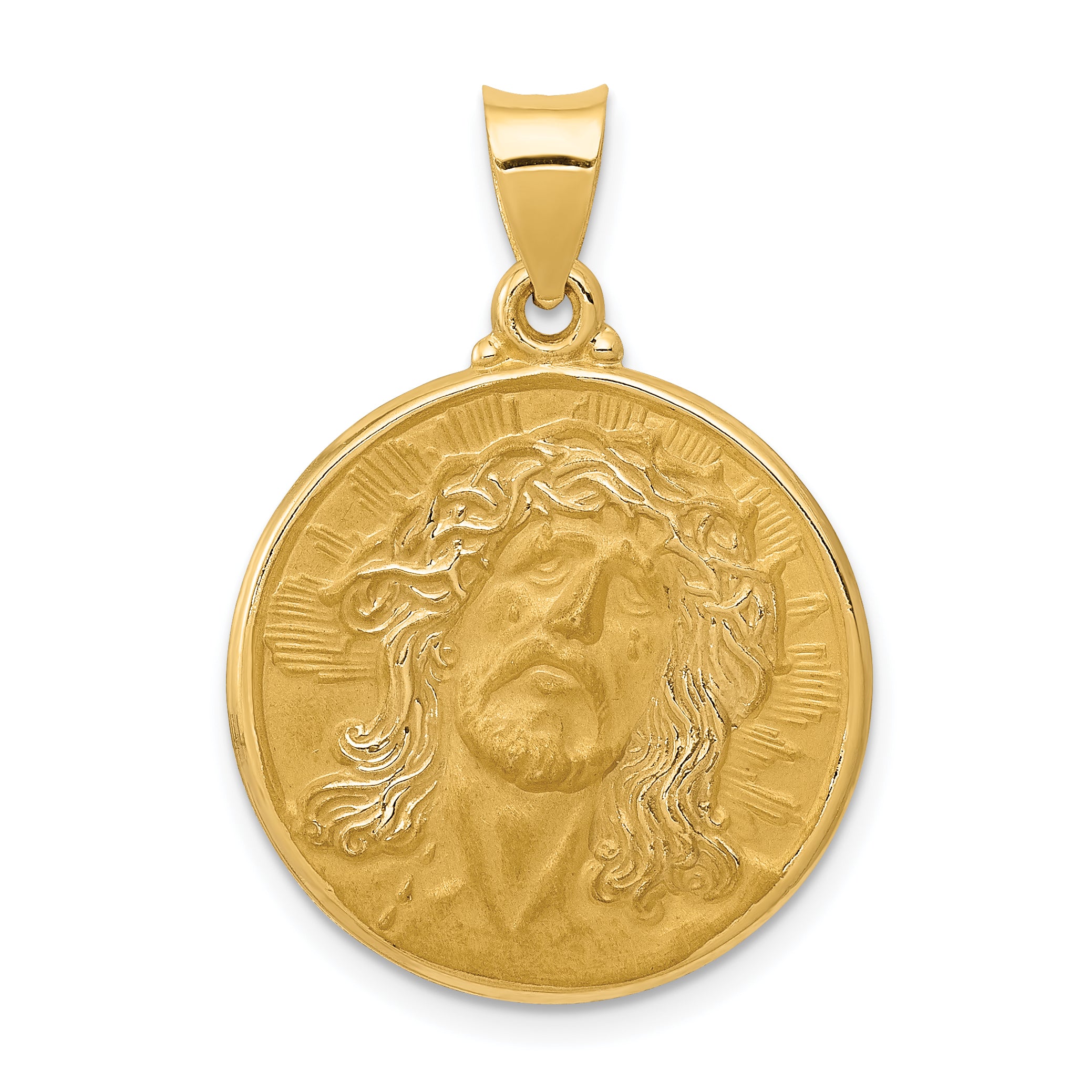 14k Polished and Satin Face of Jesus Medal Hollow Pendant Main image