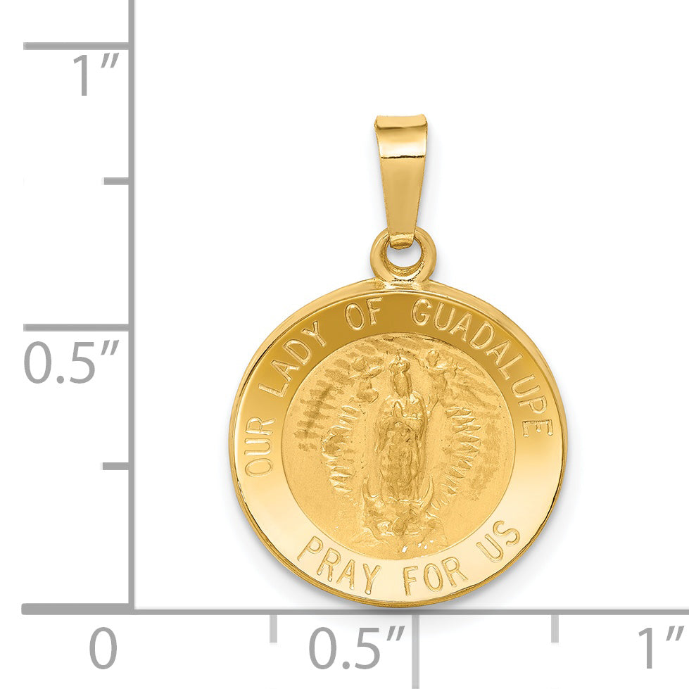 14K Polished and Satin Our Lady Guadalupe Medal Hollow Pendant