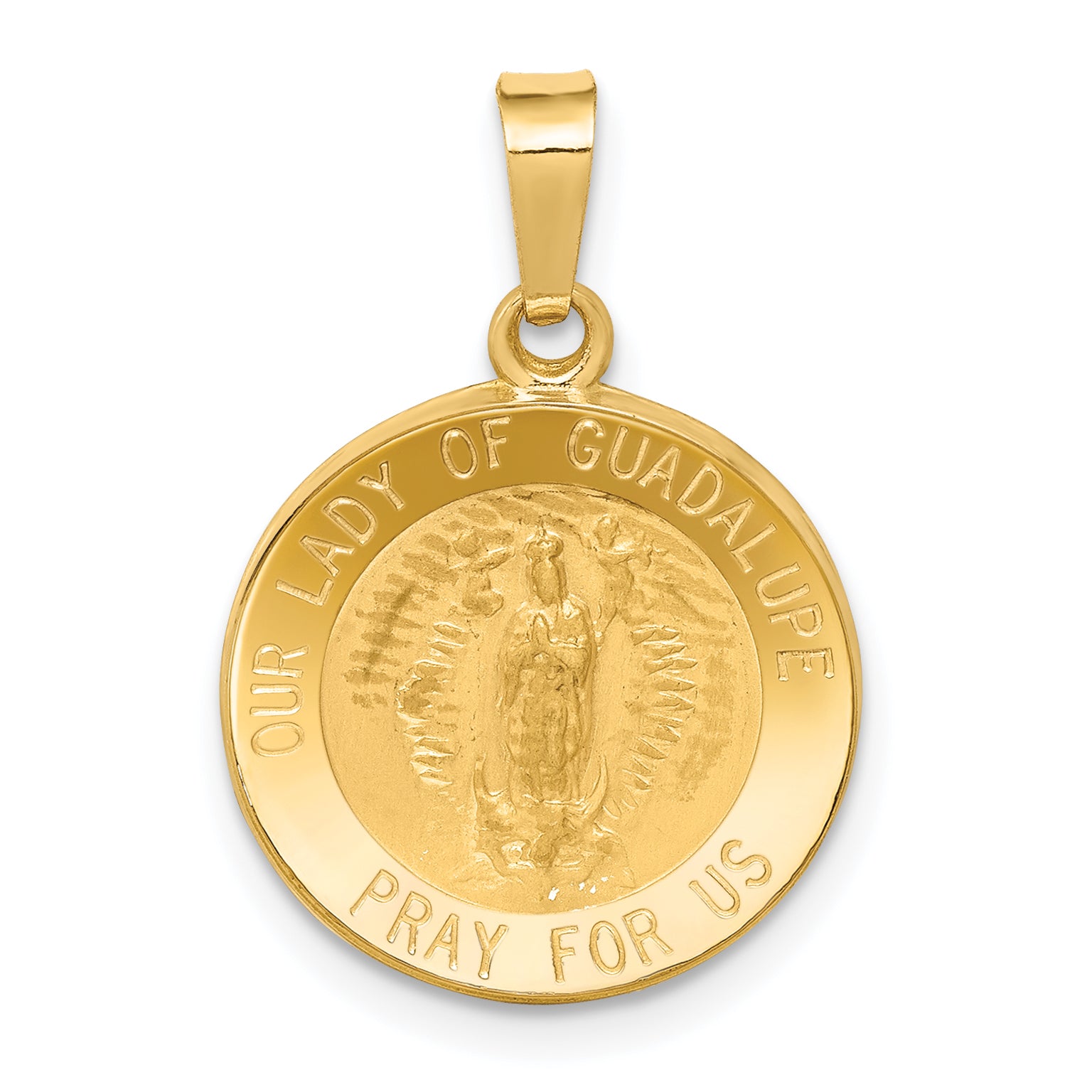 14k Polished and Satin Our Lady Guadalupe Medal Hollow Pendant