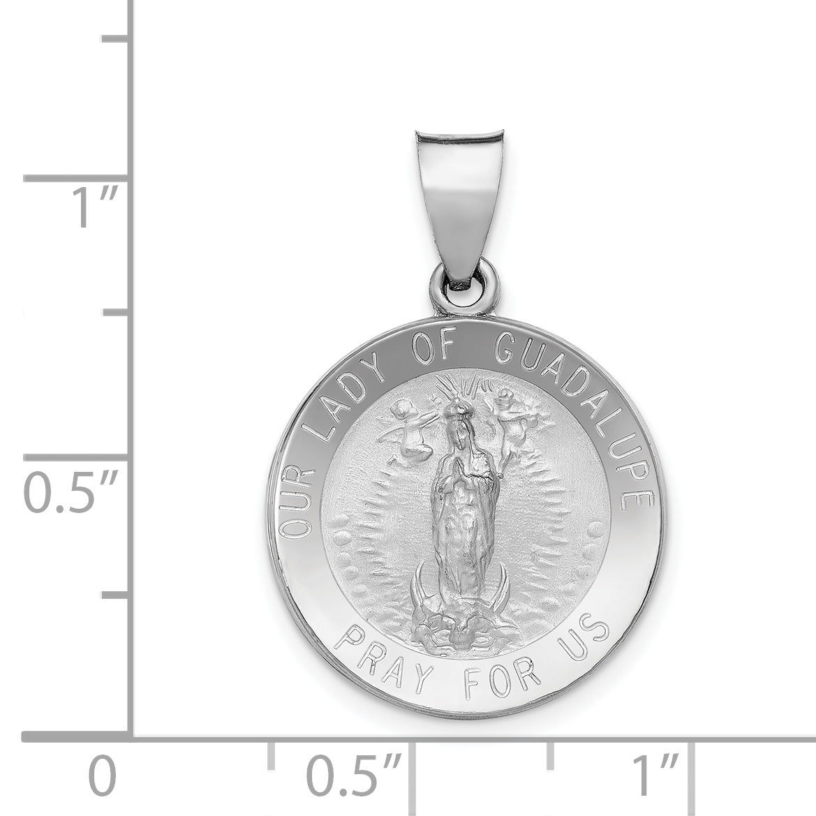 14K White Gold Lady of Guadalupe Medal Hollow Pendant