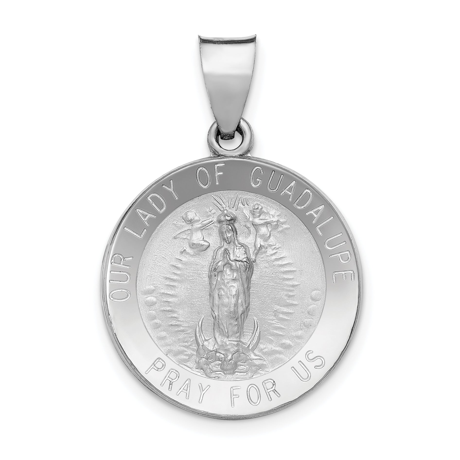 14K White Gold Lady of Guadalupe Medal Hollow Pendant Main image