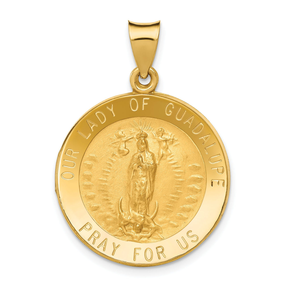 Our Lady of Guadalupe Round Medal Pendant in 14K Yellow Gold, 31mm - Sophia Jewelers Main image