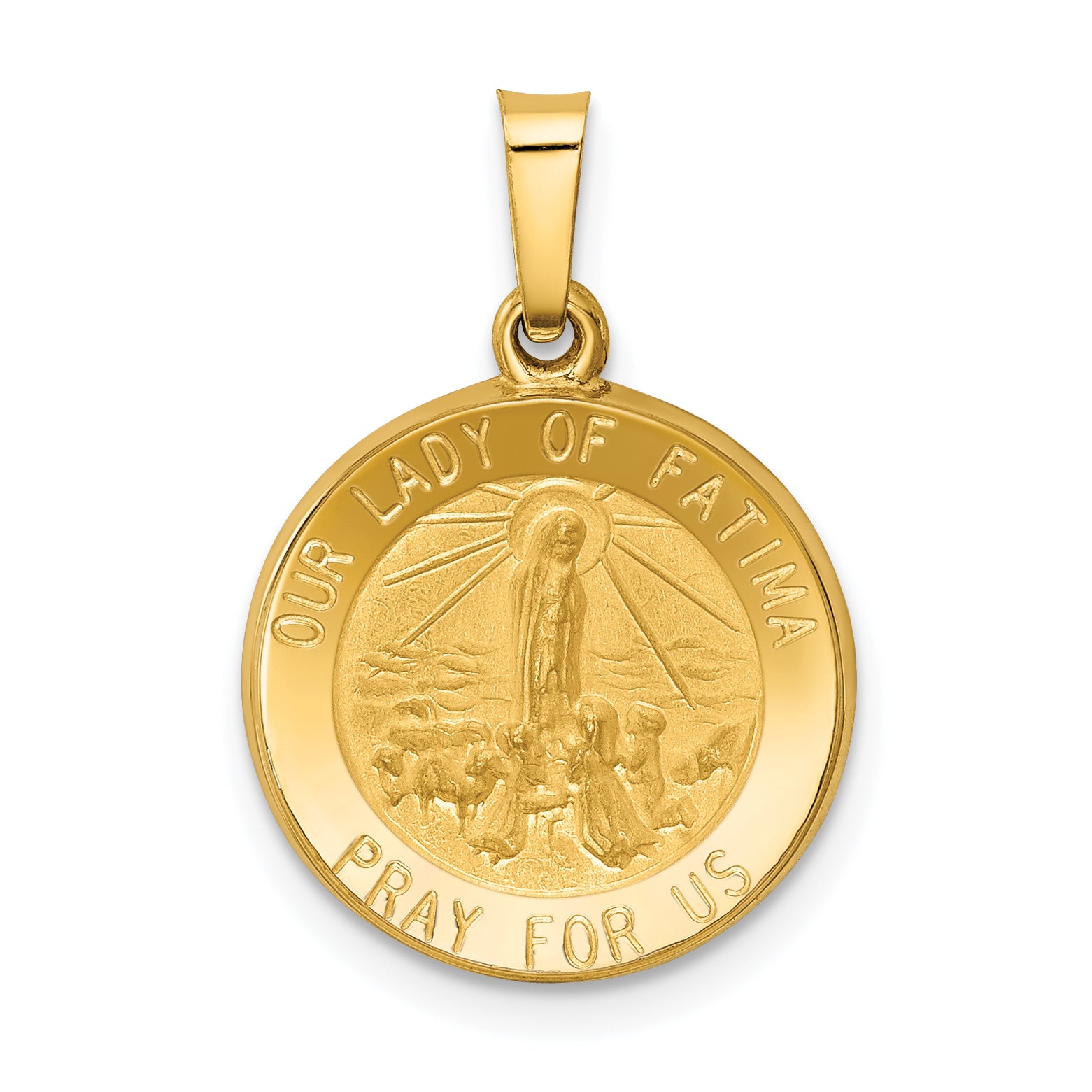 14k Polished and Satin Our Lady Fatima Medal Hollow Pendant Main image