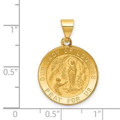 14K Polished and Satin Our Lady of Lourdes Medal Hollow Pendant