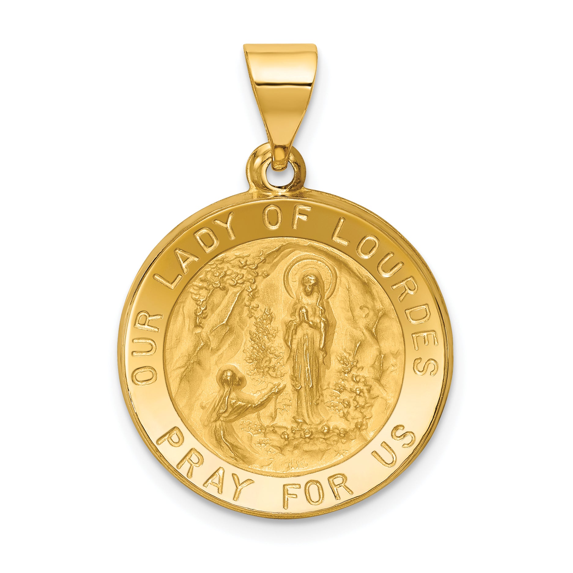 14k Polished and Satin Our Lady of Lourdes Medal Hollow Pendant Main image