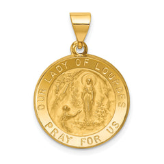 14k Polished and Satin Our Lady of Lourdes Medal Hollow Pendant