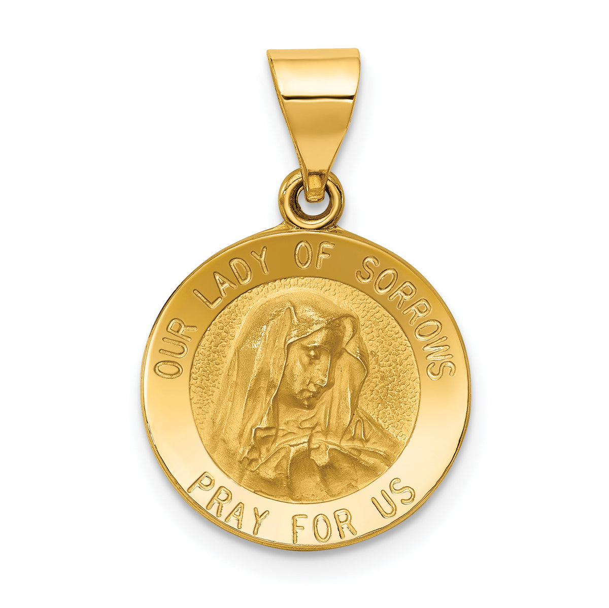 14k Polished and Satin Our Lady of Sorrows Medal Hollow Pendant