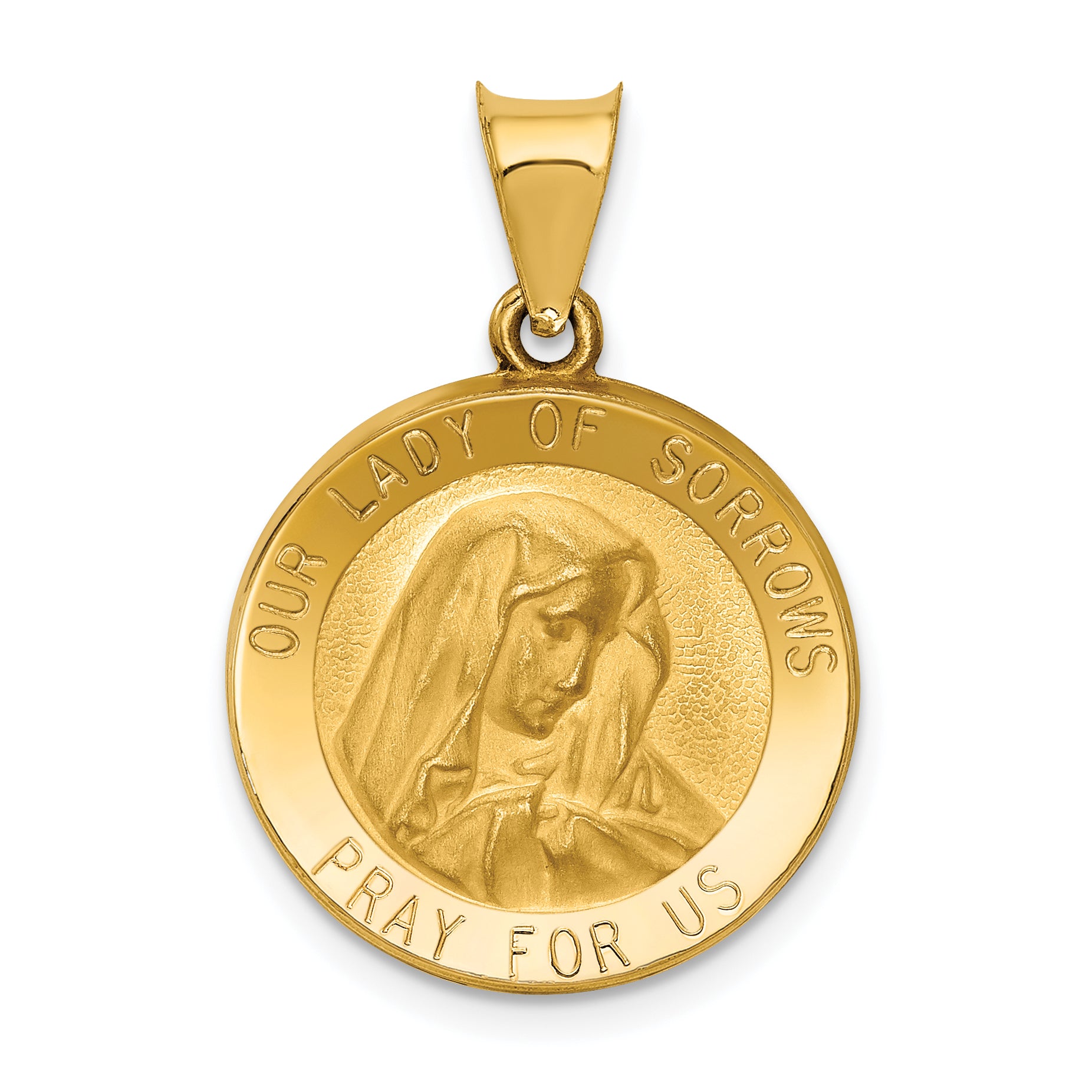 14k Polished and Satin Our Lady of Sorrows Medal Hollow Pendant Main image