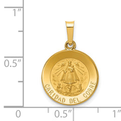 14K Polished and Satin Caridad Del Cobre Medal Hollow Pendant