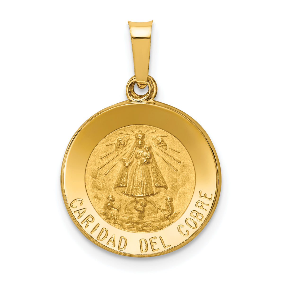 14k Polished and Satin Caridad Del Cobre Medal Hollow Pendant