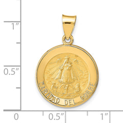 14K Polished and Satin Caridad del Cobre Medal Hollow Pendant
