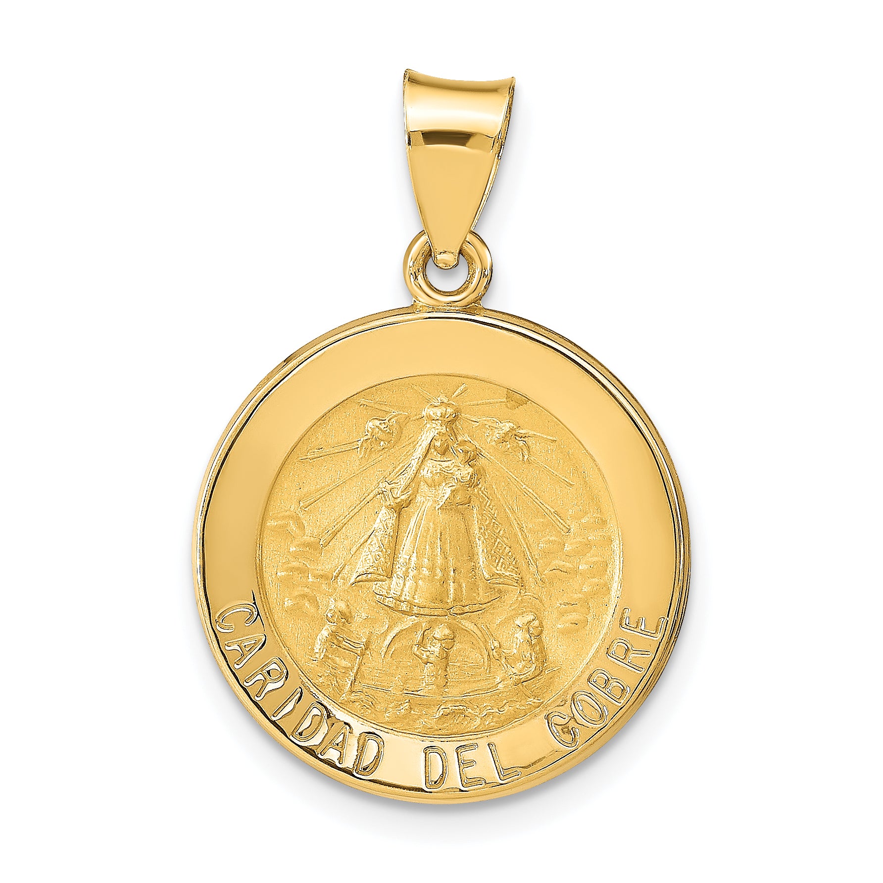 14k Polished and Satin Caridad del Cobre Medal Hollow Pendant Main image