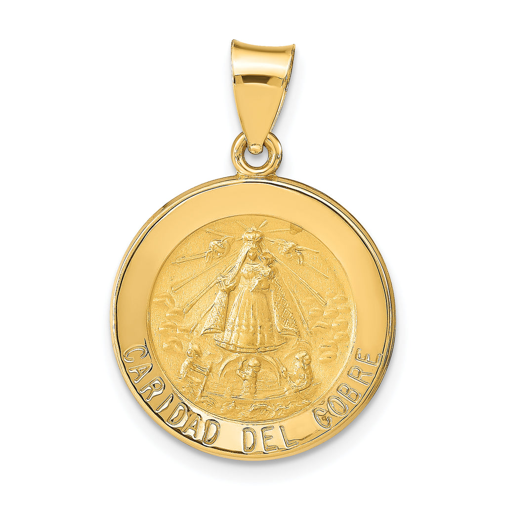 14k Polished and Satin Caridad del Cobre Medal Hollow Pendant