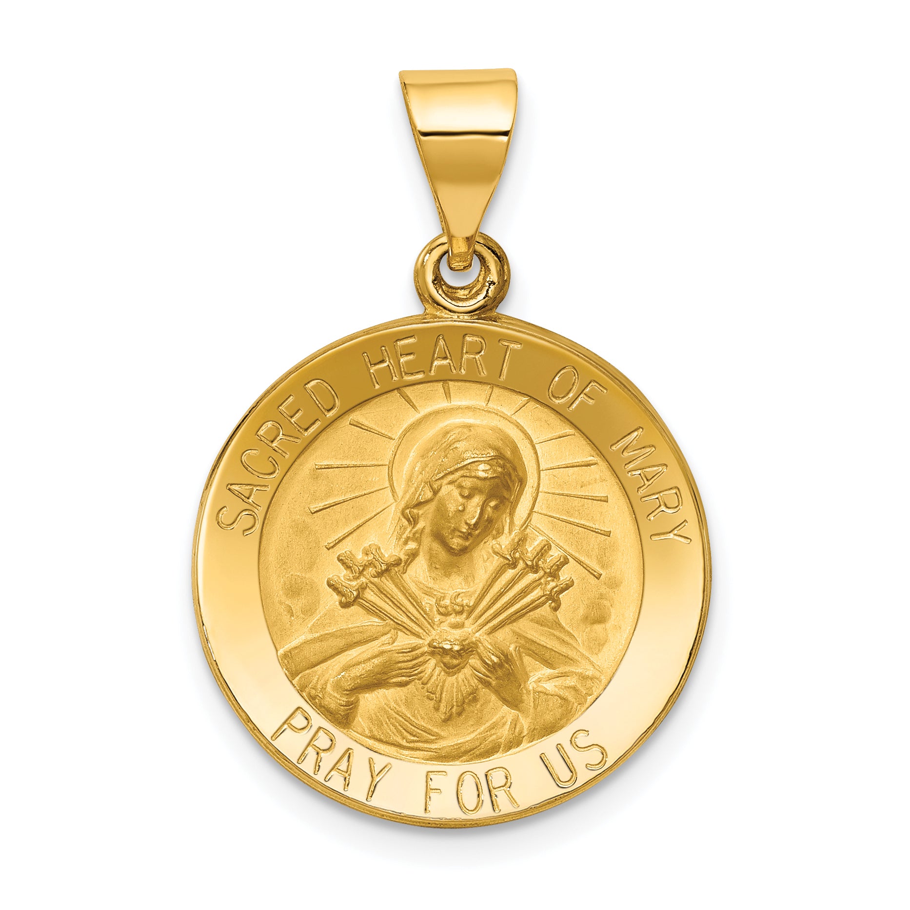 14k Polished and Satin Sacred Heart of Mary Medal Hollow Pendant Main image