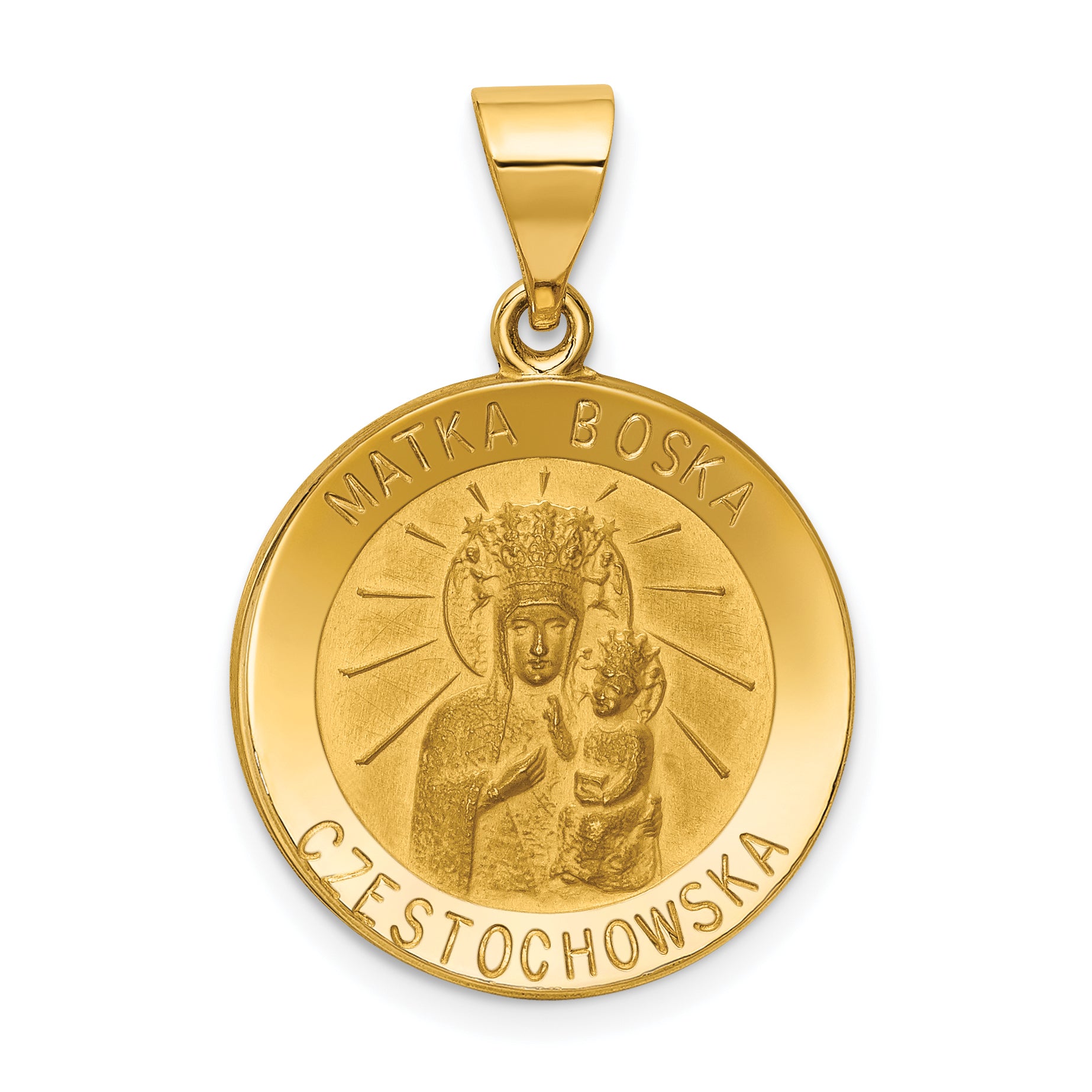 14K Matka Boska Czestochowska Reversible Medal Hollow Pendant Main image