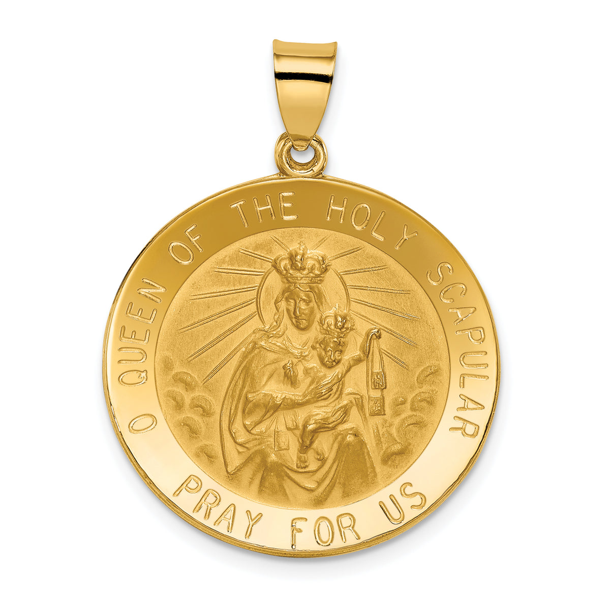 14k Queen of the Holy Scapular Reversible Medal Hollow Pendant