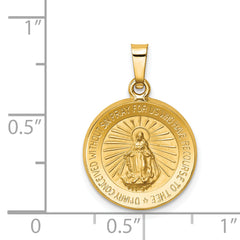 14K Polished and Satin Miraculous Medal Hollow Pendant