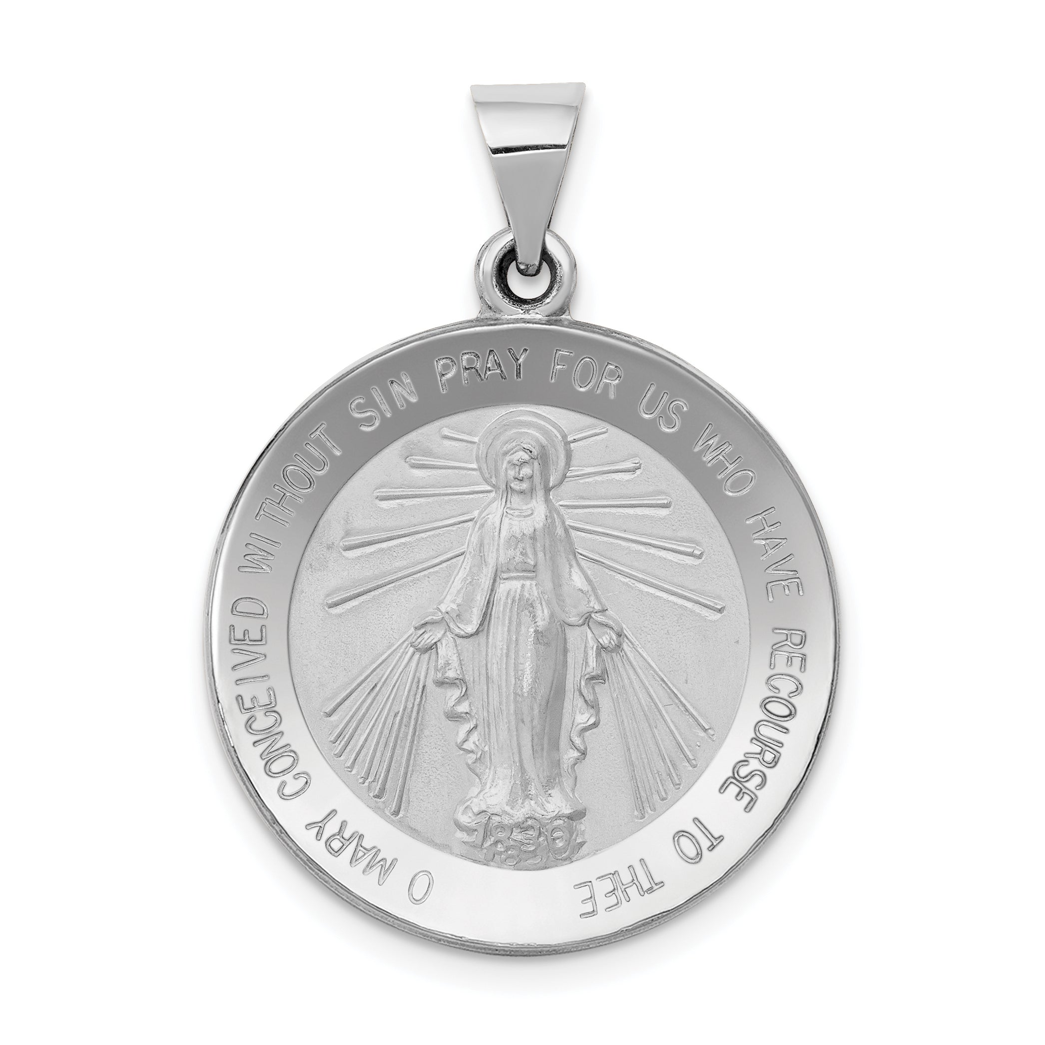 14k White Gold Polished / Satin Miraculous Medal Hollow Pendant Main image