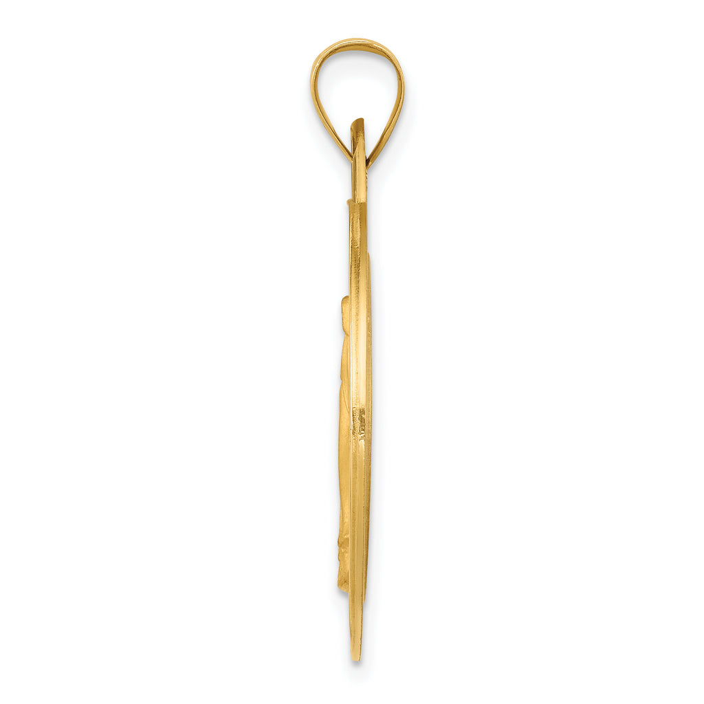 14K Polished and Satin Miraculous Medal Hollow Pendant