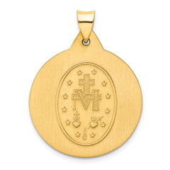 14K Polished and Satin Miraculous Medal Hollow Pendant