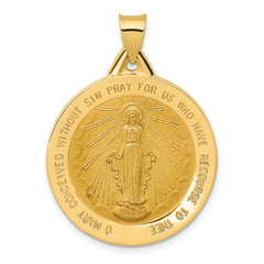 14k Polished and Satin Miraculous Medal Hollow Pendant