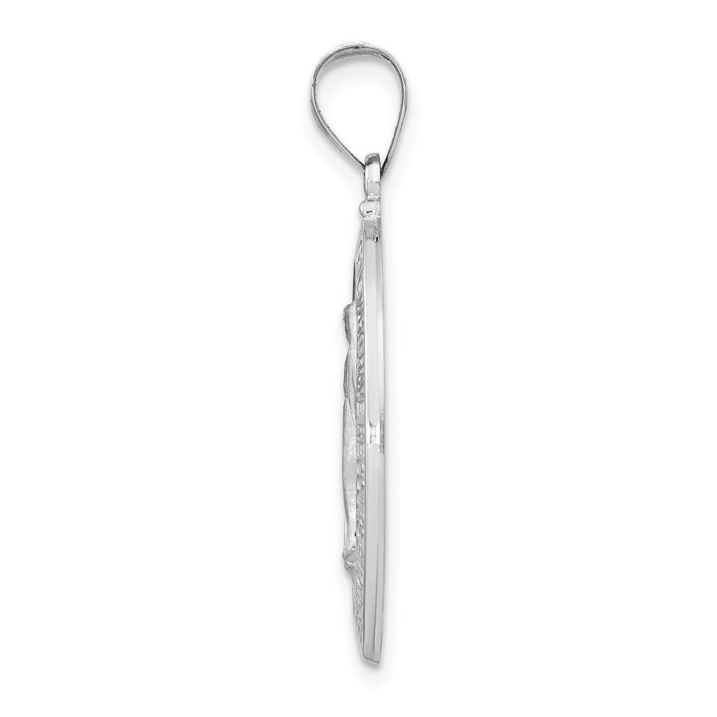 14K White Gold Polished/Satin Miraculous Medal Hollow Pendant