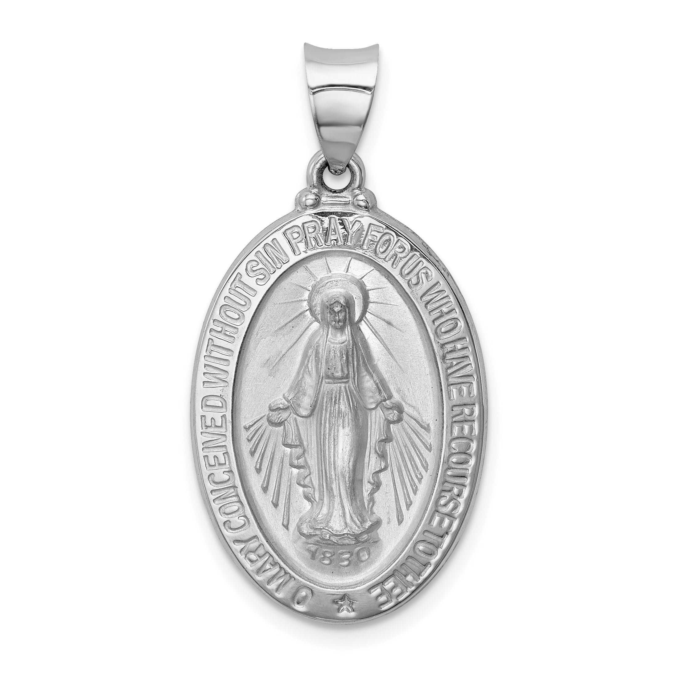 14k White Gold Polished/Satin Miraculous Medal Hollow Pendant Main image