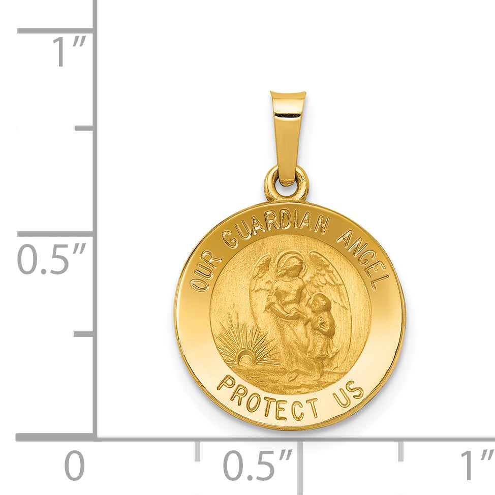 14K Polished and Satin Our Guardian Angel Medal Hollow Pendant
