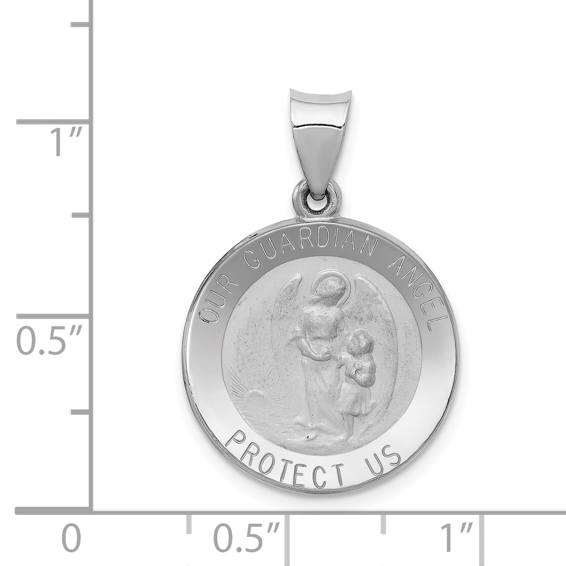 14K White Gold Our Guardian Angel Medal Hollow Pendant