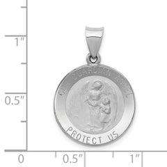14K White Gold Our Guardian Angel Medal Hollow Pendant