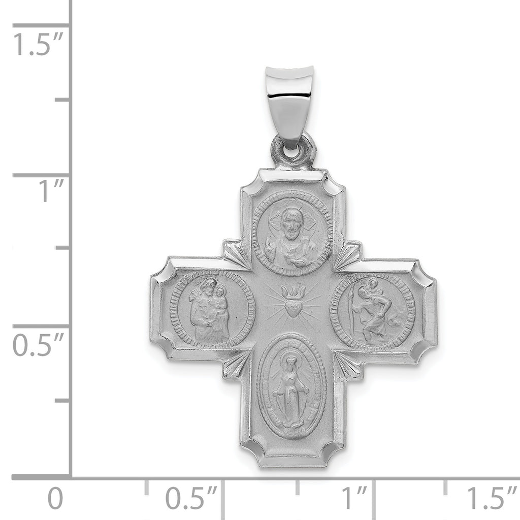 14K White Gold Four Way Medal Hollow Pendant