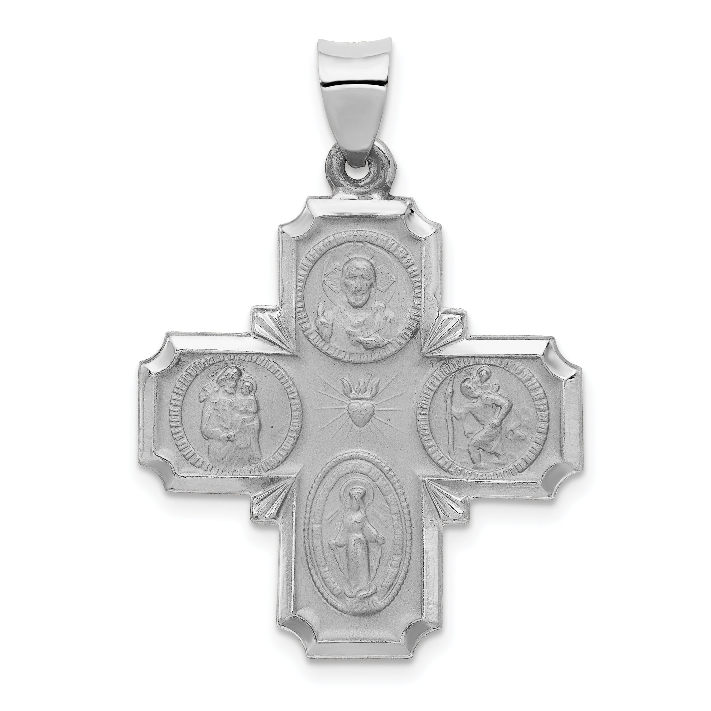14k White Gold Four Way Medal Hollow Pendant Main image