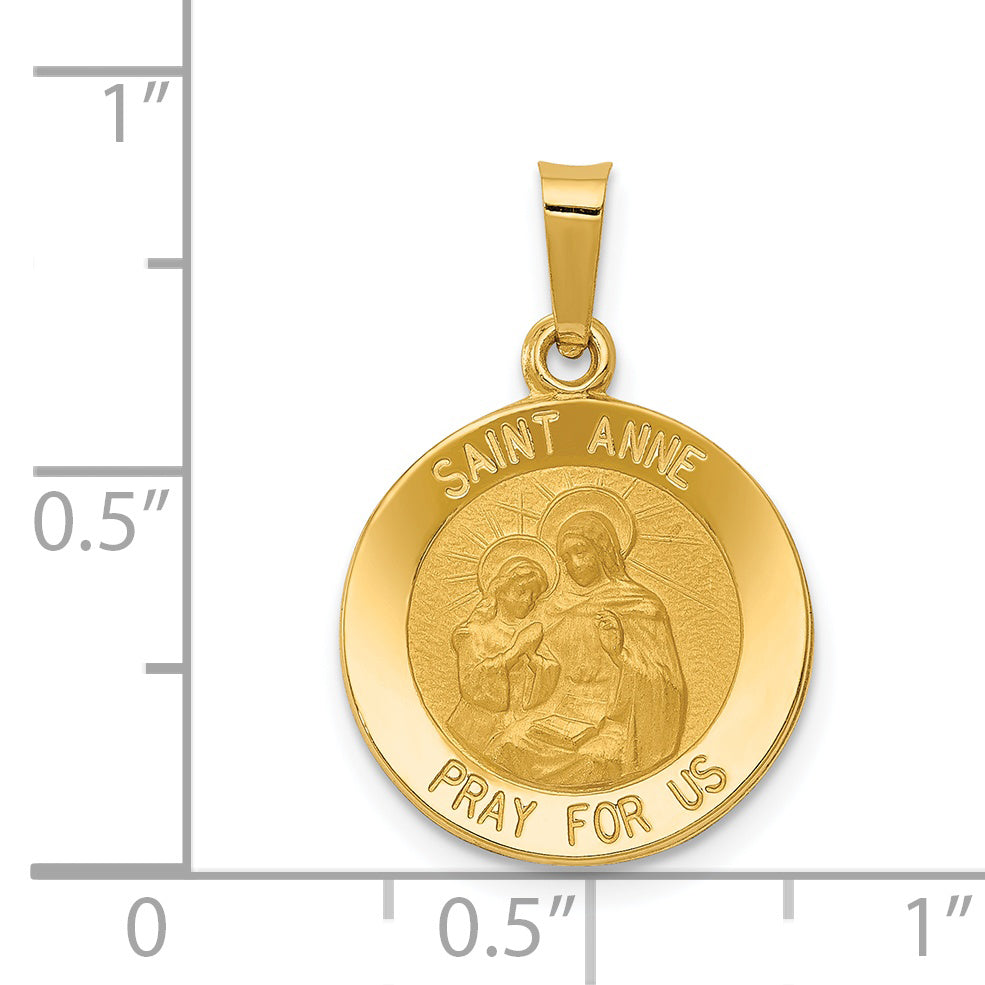 14K Polished and Satin St. Anne Medal Hollow Pendant