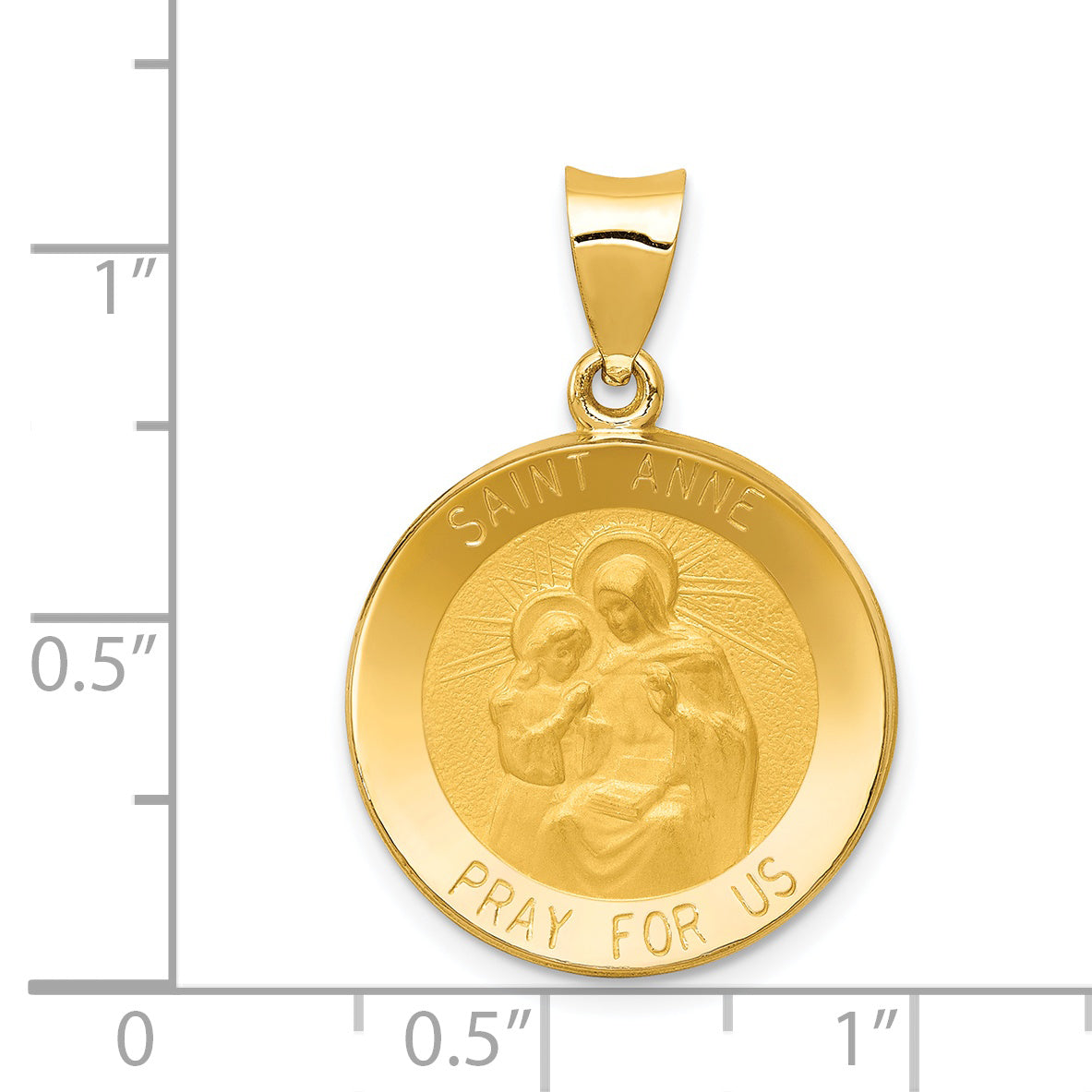 14K Polished and Satin St. Anne Medal Hollow Pendant