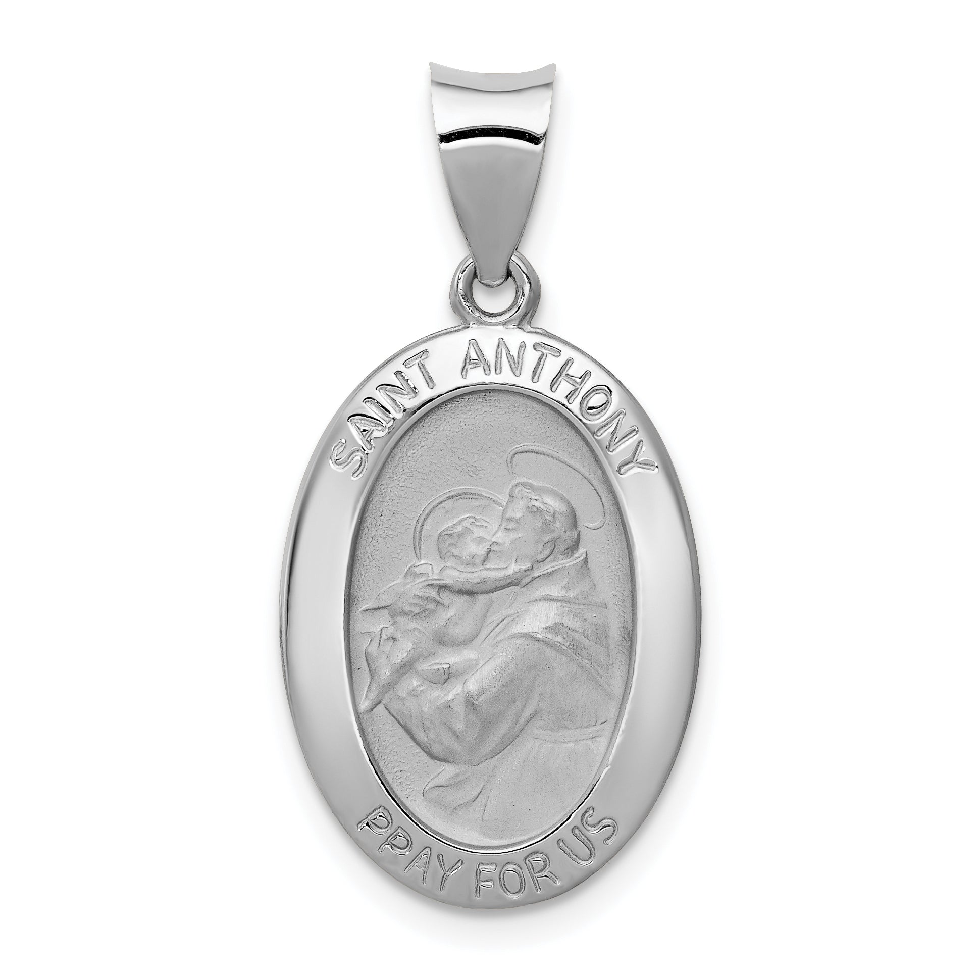 14k White Gold Polished / Satin St. Anthony Medal Hollow Pendant Main image