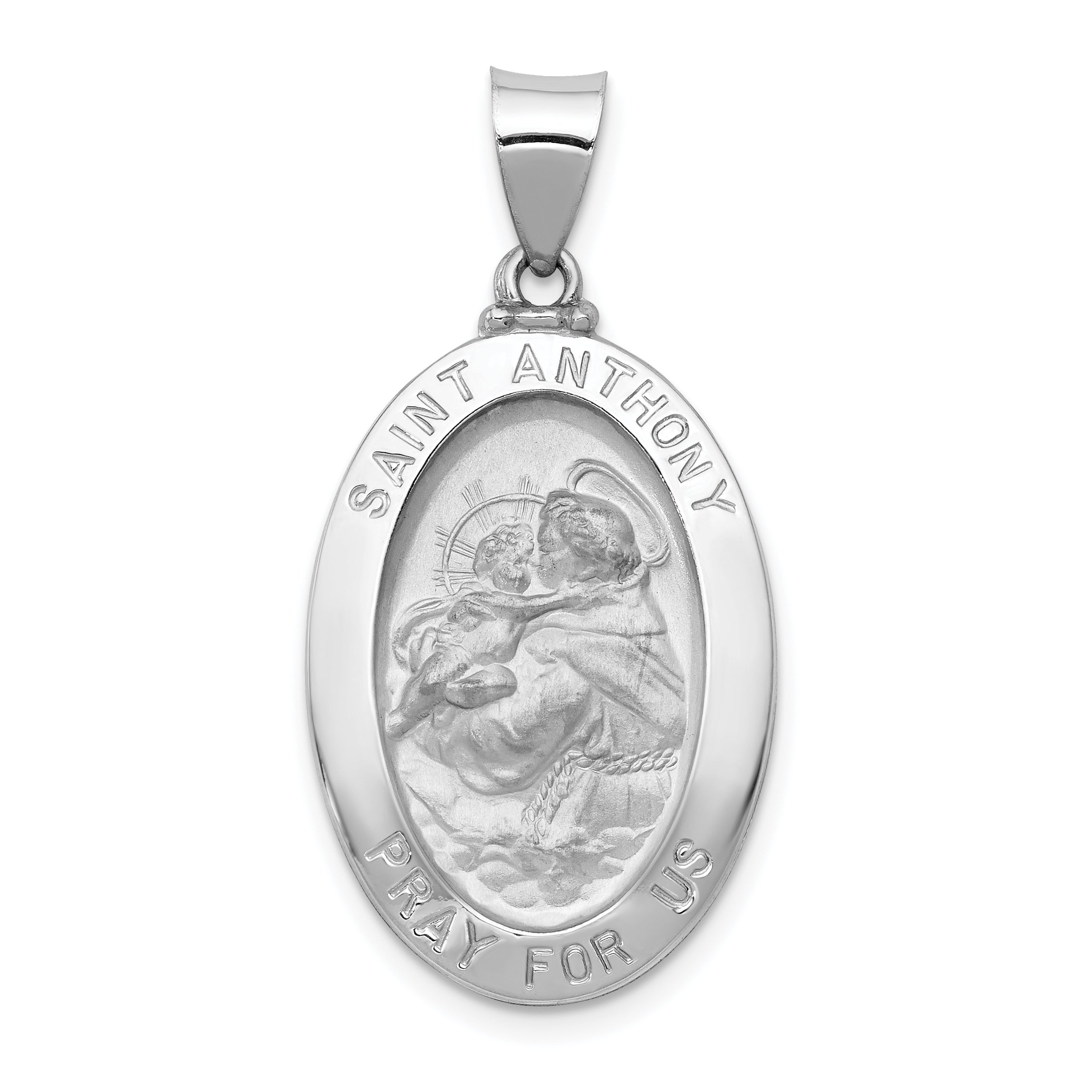 14k White Gold Polished/Satin St. Anthony Medal Hollow Pendant